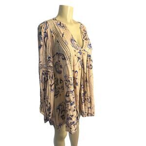 Women S Free People Just the Two of Us Tunic Dress Long Slv Paisley Print Boho